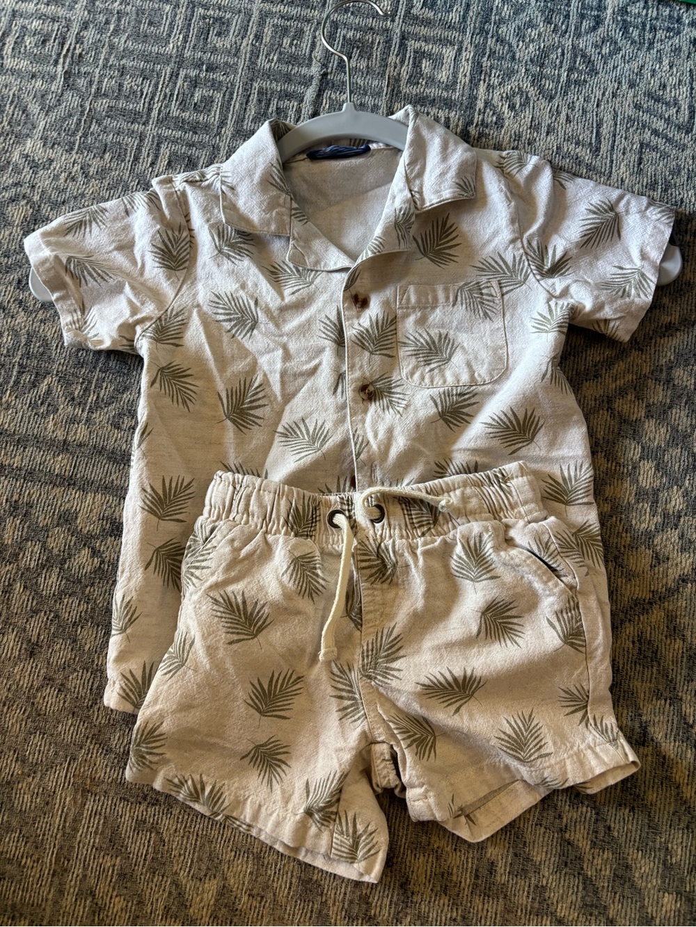 Andy & Evan Toddler Beige palm set with Shorts - 2T